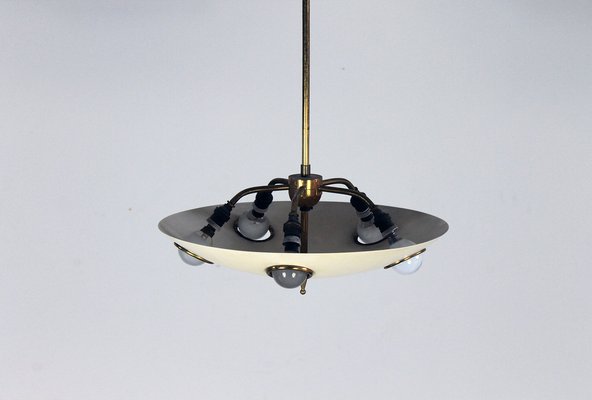 Ceiling Light in Lacquered Aluminum and Brass from Lumen Milano, 1950s for  sale at Pamono