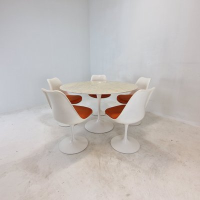 Marble Dining Table with Chairs by Eero Saarinen for Knoll, 1960s