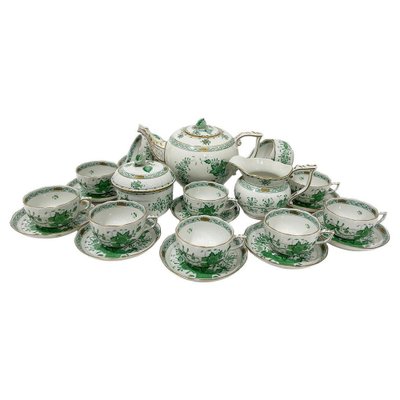 Indian Basket Green Pattern Porcelain Tea Service for 12 from