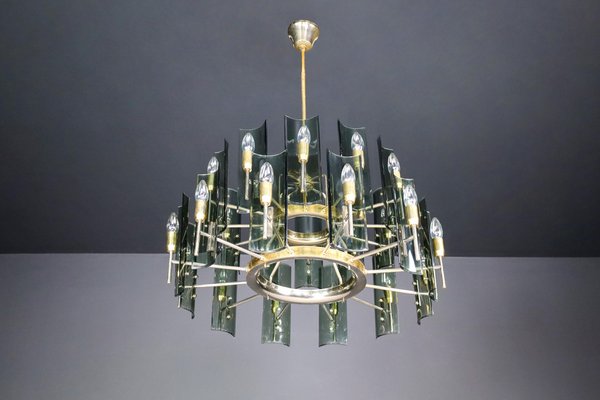 Large Chandeliers in Brass by Gino Paroldo Italy 1950s Set of 6