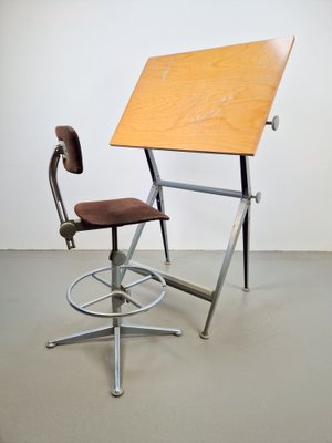 Mid-Century Italian Industrial Beech and Metal Drafting Machine Stool,  1960s for sale at Pamono
