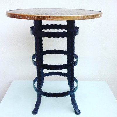 Mid Century Wrought Iron Round Side Table 1950s Mid Century Wrought Iron Round Side Table 1950s