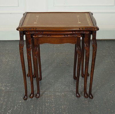 Vintage Nesting Tables with Queen Anne Style Legs & Brown