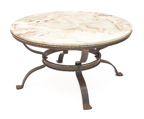 Glass and Wrought Iron Coffee Table, 1950s for sale at Pamono