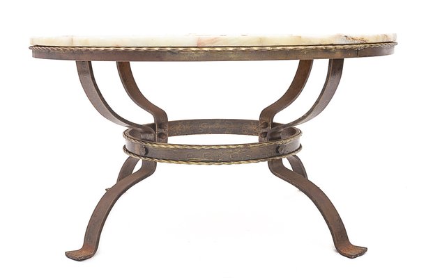 【FLYMEe】DE IRON COFFEE TABLE Coffee Table in Marble and Wrought Iron, 1950s | Chairish