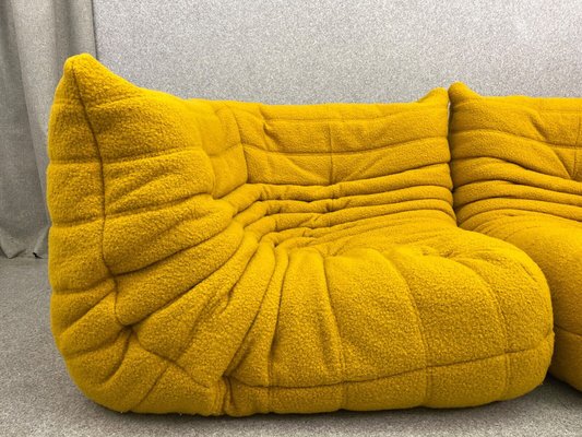 Two Seater Togo Sofa in Yellow Leather by Ligne Roset, 1980s France