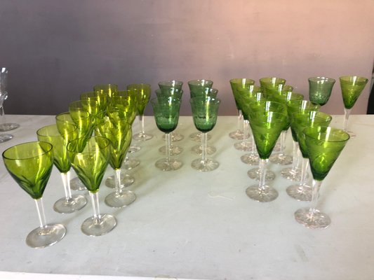 Vintage Green Glasses, 1890s, Set of 31 for sale at Pamono