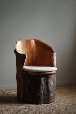 Brutalist Hand-Carved Stump Chair in Pine in the style of Wabi