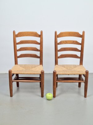 Brutalist Wood and Wicker Chairs in the style of Charlotte Perriand, 1960s,  Set of 2 for sale at Pamono