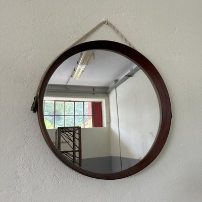 Specchio rotondo con cornice in teak, Italia, anni '60 in vendita