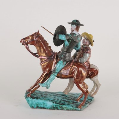 Cadre Ancien En Bois Et Verre Bombé - Déco Don Quichotte Et Sancho Panza
