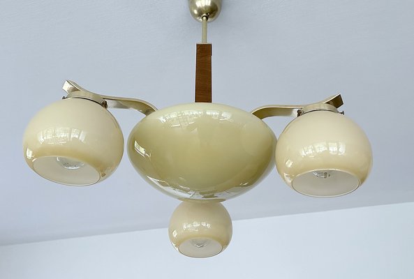Lampada vintage anni '30 Art Deco in ottone e legno
