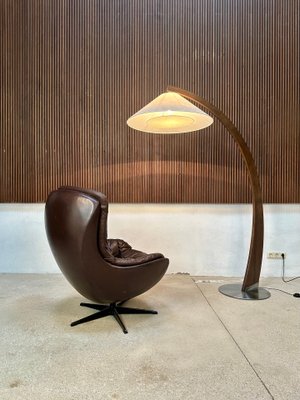 Large Italian Model Luna Arc Floor Lamp in Walnut and Steel from