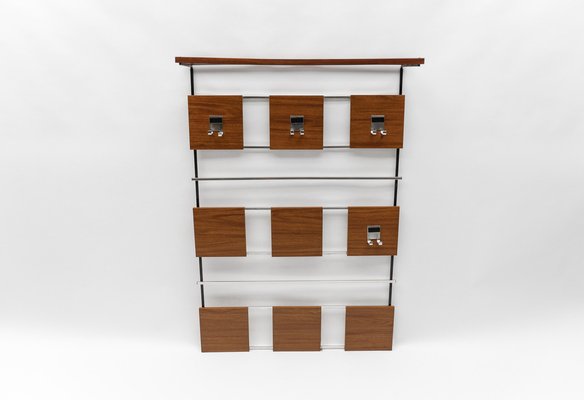 Walnut Wall Coat Rack with Chrome Hooks 1960s for sale at Pamono