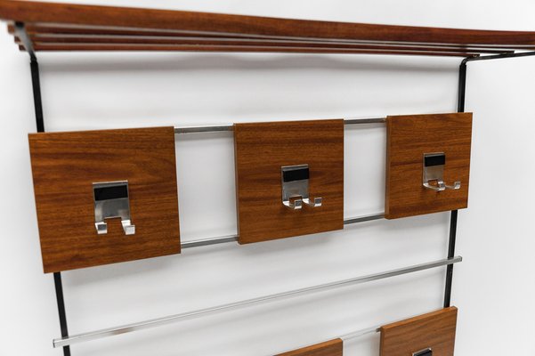 Walnut Wall Coat Rack with Chrome Hooks 1960s for sale at Pamono