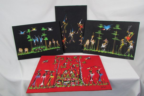 African Red & Black Artworks, 1950s , Set of 4 for sale at Pamono