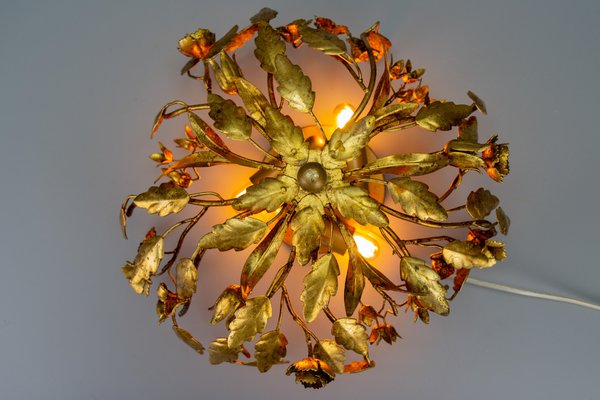 Hollywood Regency Style Gilt Metal Floral Flush Mount or Ceiling