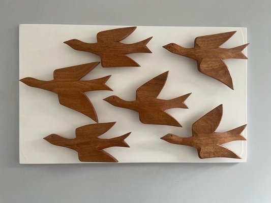 Modern German 6 Flying Birds Wall Art in Wood, Germany, 1960s for