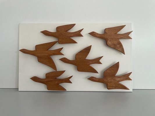 アート・デザイン・音楽 An Vogelhausen Mangelt Es Jedoch Nicht Modern German 6 Flying Birds Wall Art in Wood, Germany, 1960s for