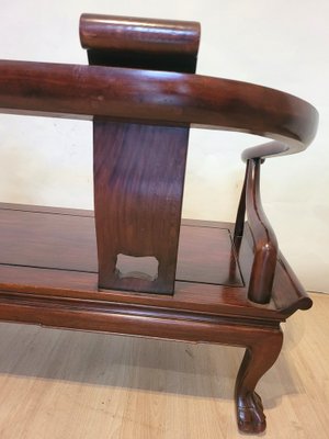 19世紀Carved Rosewood Settle Bench Chinese Carved Wooden Bench Seat, Late 19th Century for sale at Pamono