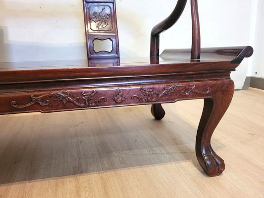 Chinese Carved Wooden Bench Seat, Late 19th Century for sale at Pamono