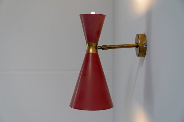 Mid Century Diabolo Sconces in Red attributed Stilnovo Italy