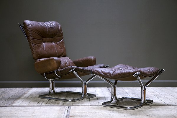 Leather armchair online and stool