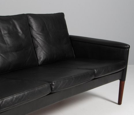 Three Seater Sofa in Original Black Leather and Rosewood attributed to Kurt  Østervig, 1960s for sale at Pamono
