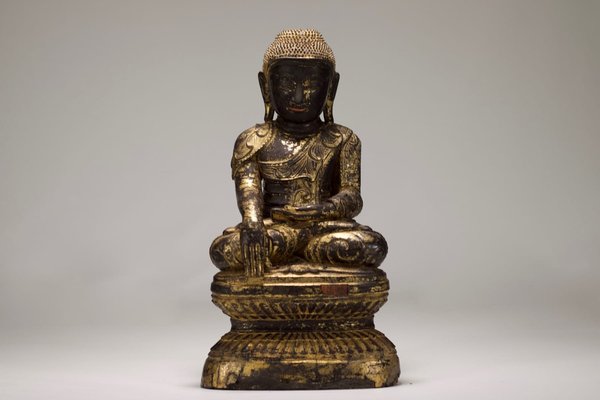 Gilded Teak Burmese Standing Buddha - Early 20thC Gilded Teak Burmese Standing Buddha - Early 20thC