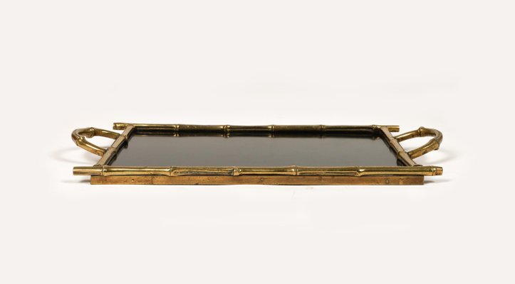 Serving Tray in Brass, Faux Bamboo & Black Laminate from Maison