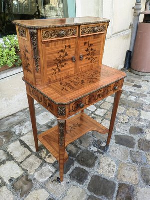 Small Vintage Bureau with Inlays and Brass and Bronze Friezes 3