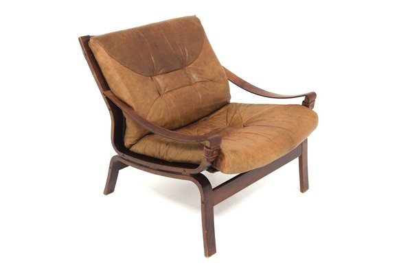 Scandinavian Leather Armchair Norway 1960s for sale at Pamono