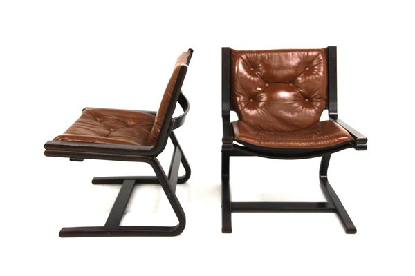 Scandinavian Leather Office Armchairs Norway 1960s Set of 2 for