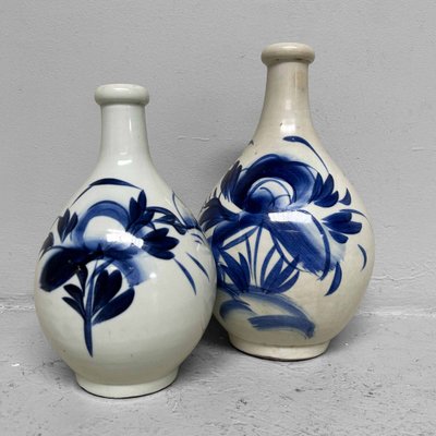 Meiji-Ra Porcelain Tokkuri Sake Bottles, Japan, 1890s, Set of 2
