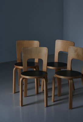 Vintage Model 66 Chairs in Laminated Birch by Alvar Aalto for