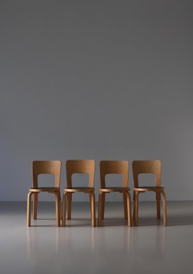 Vintage Model 66 Chairs in Laminated Birch by Alvar Aalto