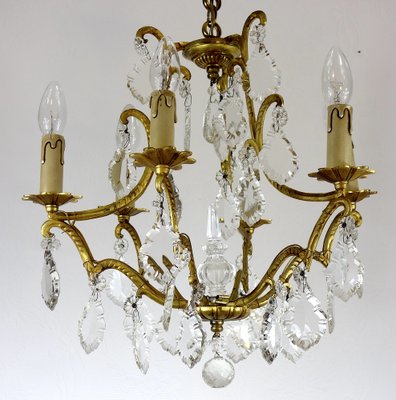 French Brass Crystal Chandelier, 1940s for sale at Pamono