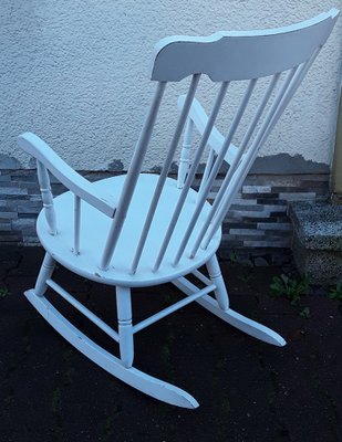 Vintage Rocking Chair in White-Painted Beech, 1970s for sale at Pamono