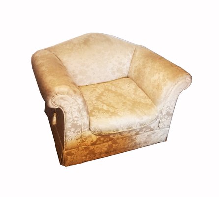 Divano e poltrone vintage in piuma e tessuto damascato, anni '70