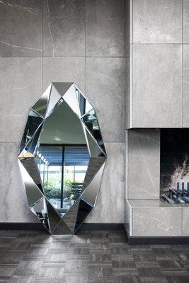 Großer dekorativer Spiegel mit Diamanten in Silber bei Pamono kaufen