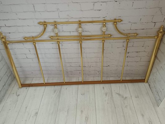 Vintage King Size Brass Headboard with Ceramic Balls