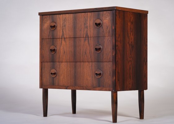 Danish Rosewood 3 Drawer Chest with Cup Handles & Tapering Round Leg, 1960s  for sale at Pamono