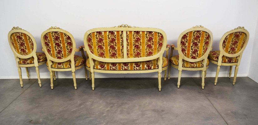 Set da salotto Luigi XVI con nodo dell'amore, Francia, set di 5 in