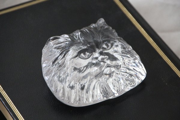 Crystal Glass Cat Head Figurine Paperweight from Daum, France