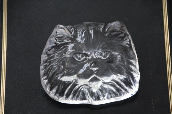 Crystal Glass Cat Head Figurine Paperweight from Daum, France