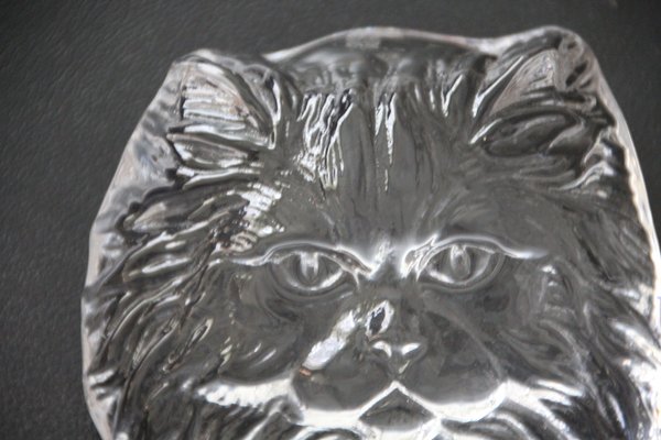 Crystal Glass Cat Head Figurine Paperweight from Daum, France