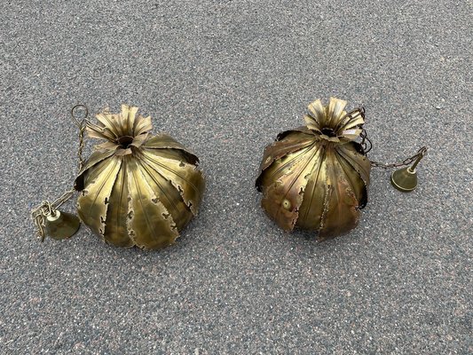 Brutalist Brass Onion Pendants by Holm Sørensen, Denmark, 1960s