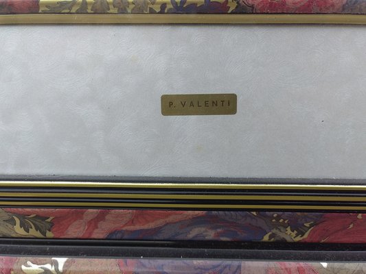 Card Game Bas-Relief on 925 Silver Plate by P. Valenti, 1950s for