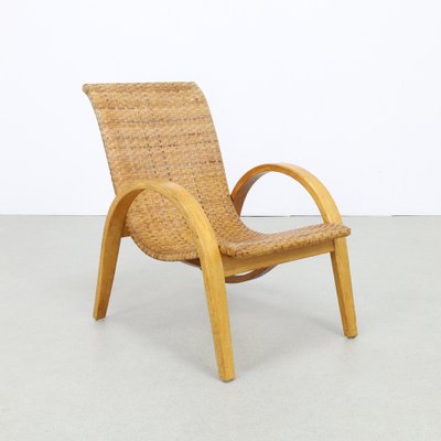 Lounge Chair in Cane and Wood 1960s for sale at Pamono