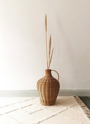 Vintage Glass Ballon Vase with Rattan, Boheme, 1960s for sale at Pamono